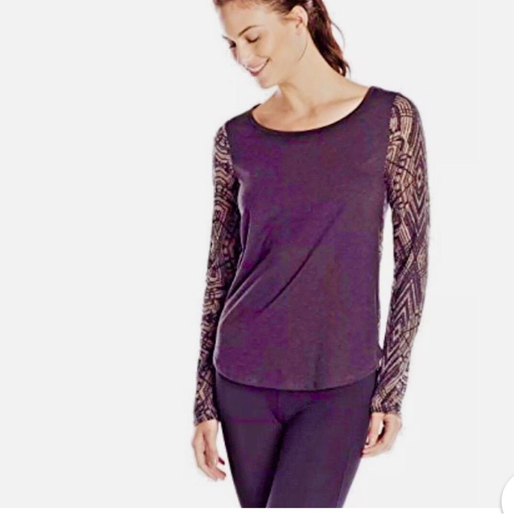 PrAna Women’s Size Large Purple Geometric Burnout Shirt Long Sleeve Blouse Top